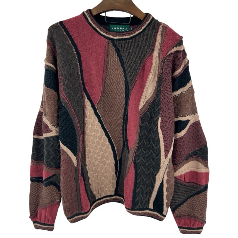 Vintage Tundra Canada 3D knit crewneck sweater multicolor abstract pattern XL